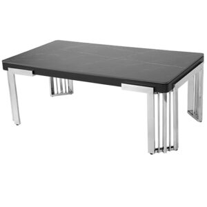 Davos Black Sintered Stone Coffee Table With Silver Frame