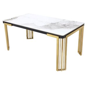 Davos White Sintered Stone Coffee Table With Gold Frame