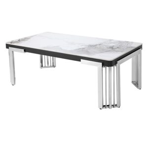 Davos White Sintered Stone Coffee Table With Silver Frame