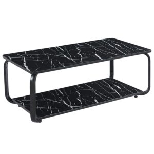 Nyla Gloss Black Marble Effect Coffee Table With Black Frame