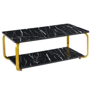 Nyla Gloss Black Marble Effect Coffee Table With Gold Frame