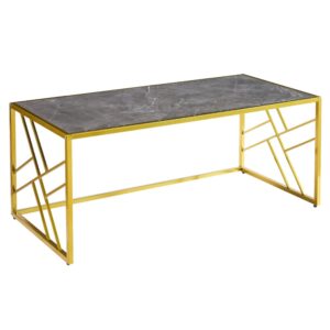 Ovid Gloss Grey Marble Effect Coffee Table With Gold Frame